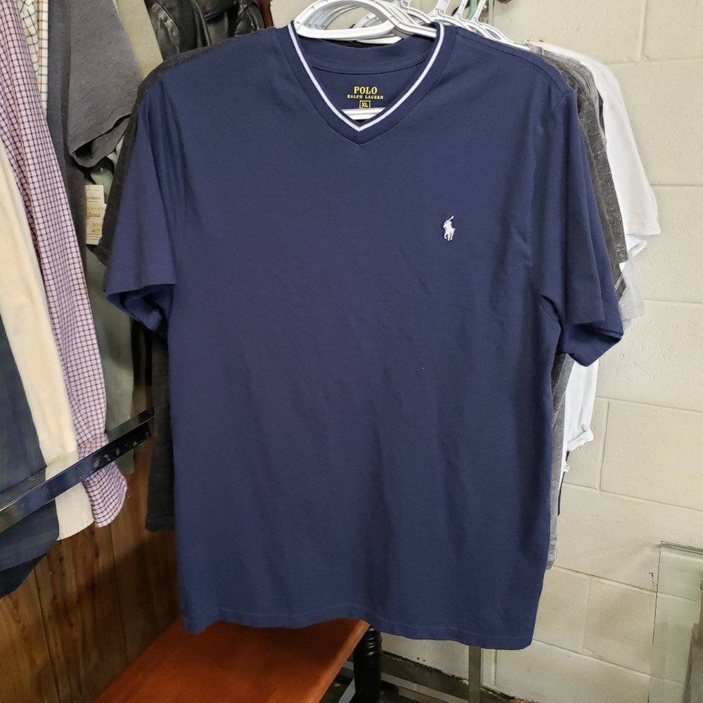 Polo by Ralph Lauren ~ V Neck Short Sleeve Shirt ~ Navy Blue XL